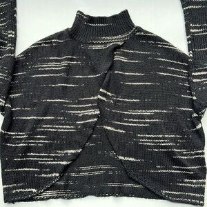 ONE X ONETEASPOON BLACK STRIPED CROSS WRAP MOCKNECK SWEATER LARGE‌‌‌